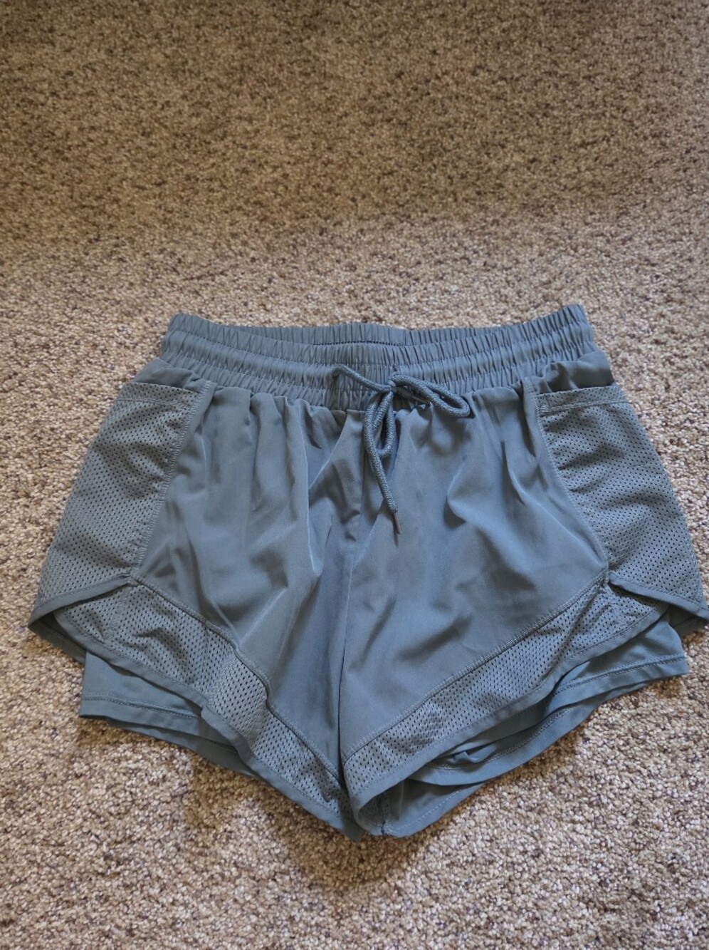 Athletic Drawstring Shorts in Sage Green